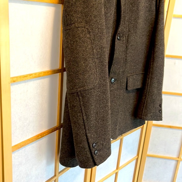 Cole Haan Car Coat Dark Brown Herringbone, Lambskin Trim - Picture 6 of 14